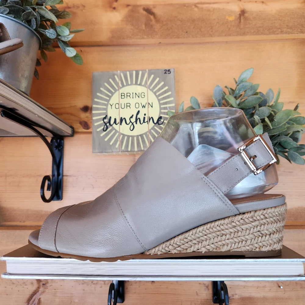 Nurture Mylene Leather Espadrille Jute Wedge Heel Sandals Slingback Open Toe 7 M